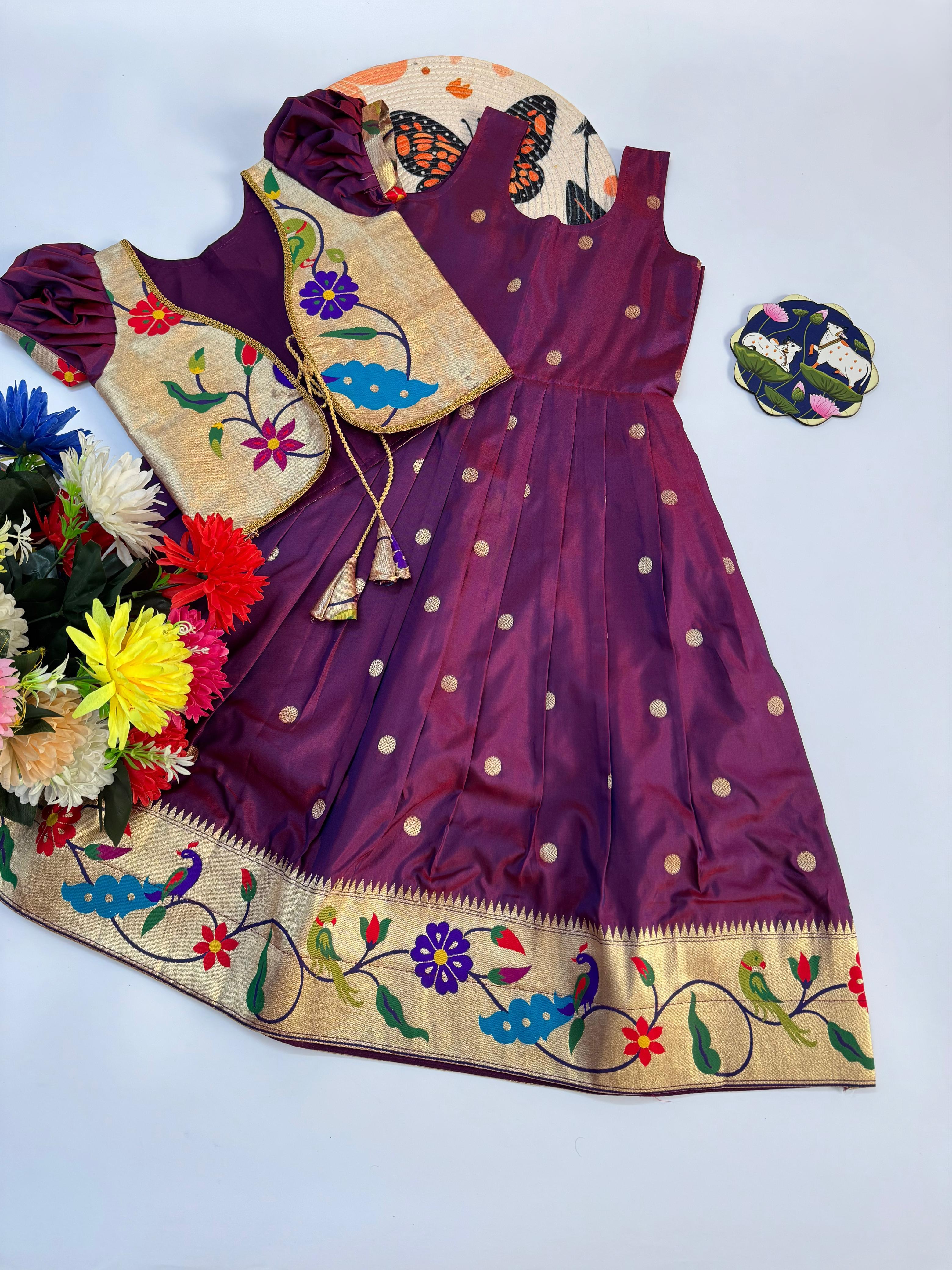 girls festival gown paithani silk