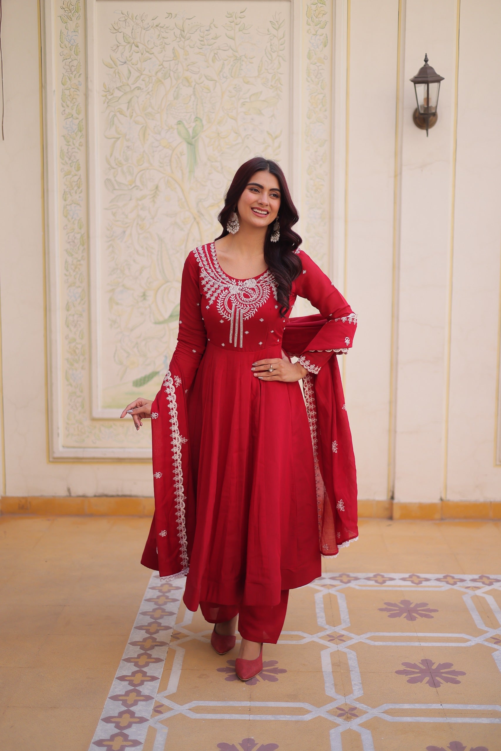 Festive wear red gown set for women