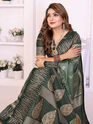 Designer green silk saree with zari border