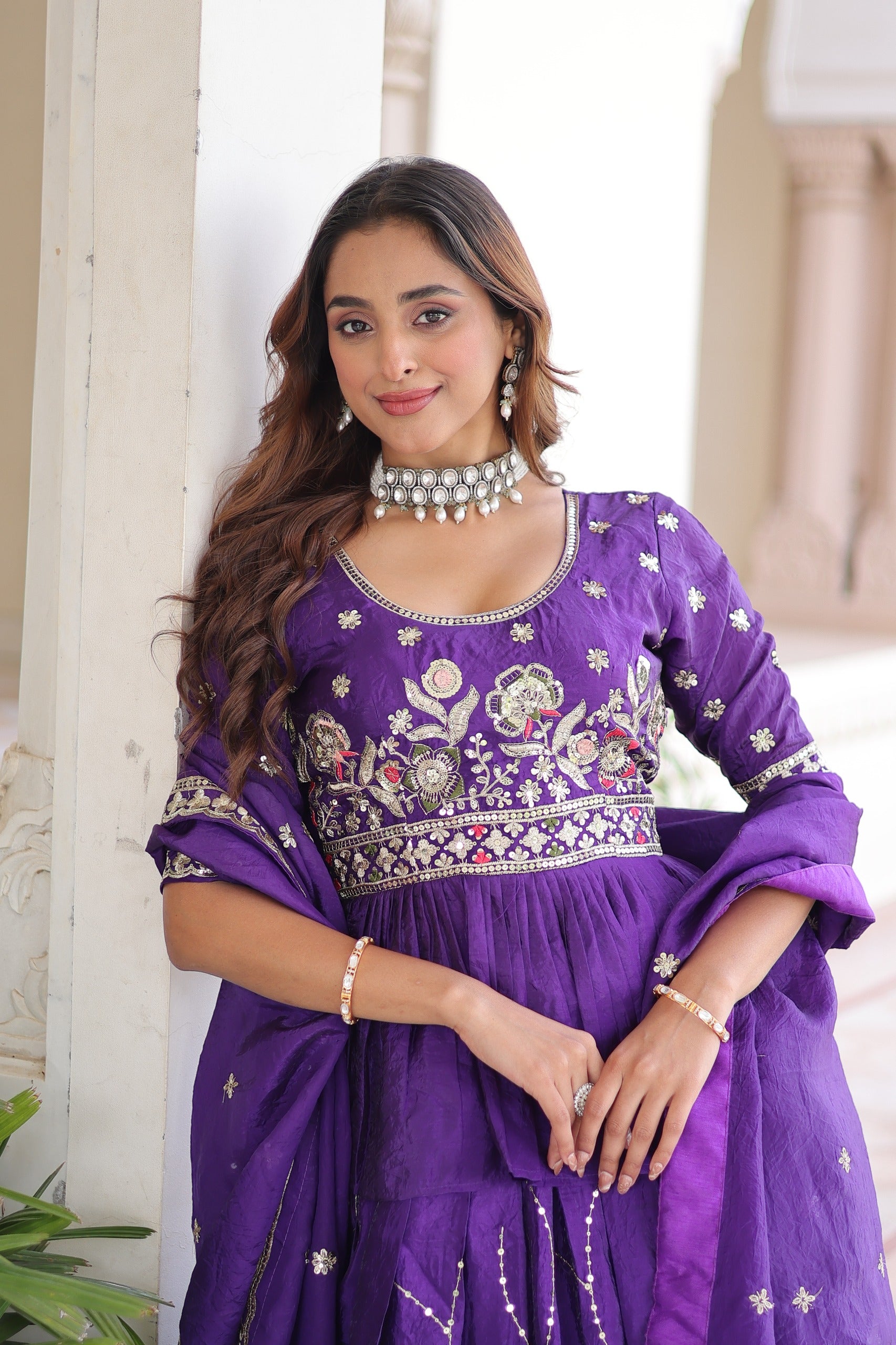 Royal Purple Gold Crush Embroidered Lehenga Choli with Dupatta for wom VASTRALYN Royal Purple Gold Crush Embroidered Lehenga Choli with Dupatta for wom VASTRALYN