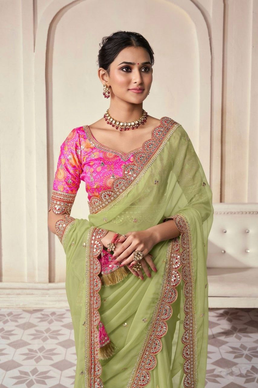Organza saree with silk blouse piece

