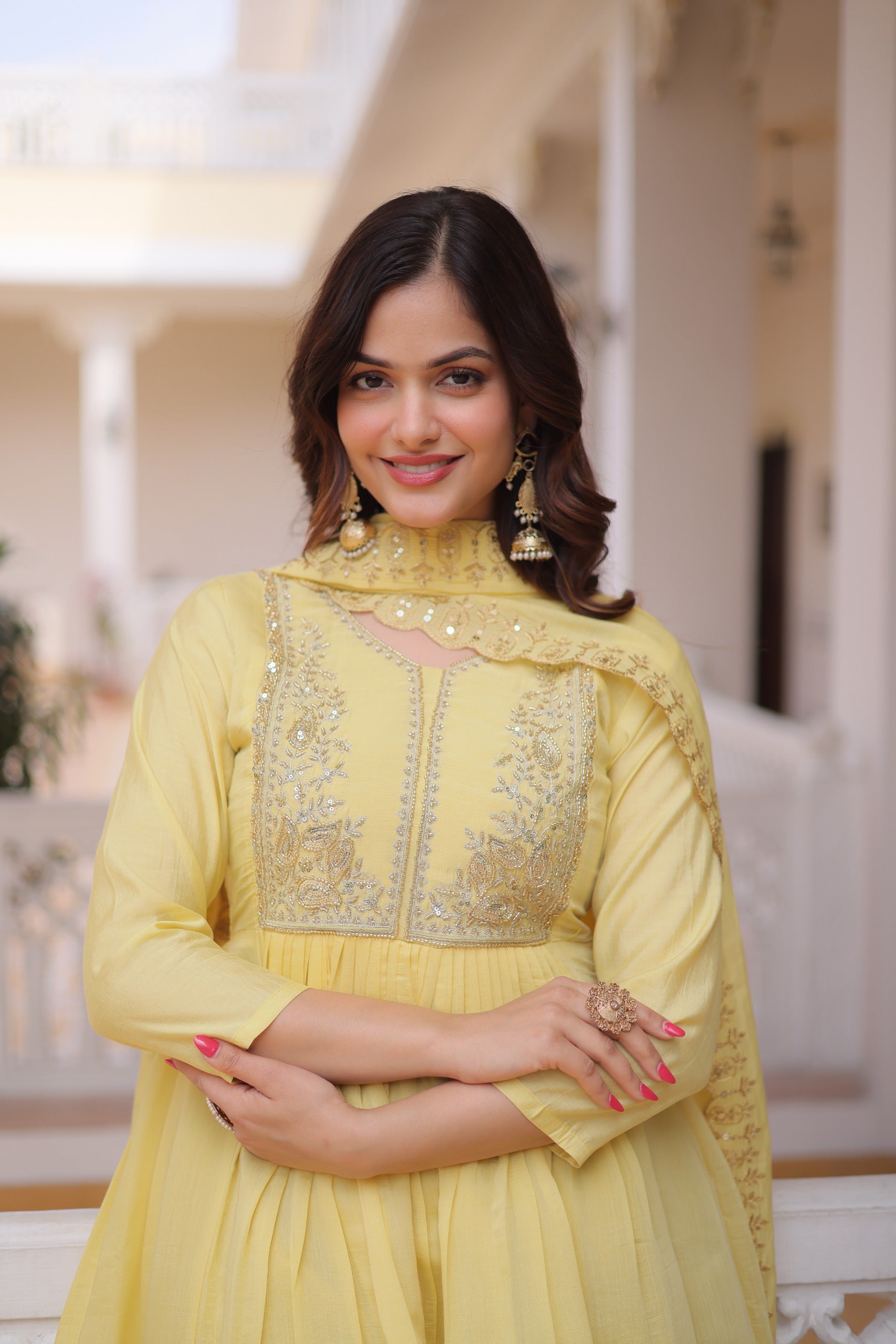Traditional Indian gown set with dupatta for weddings and celebrations