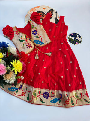 girls party wear paithani gown