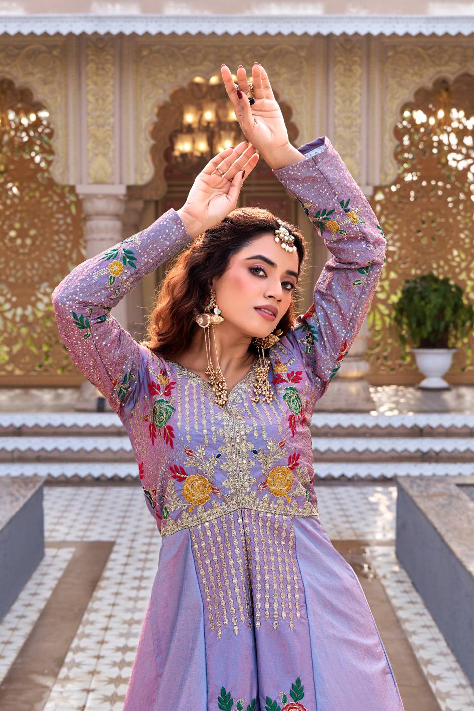 vichitra lehenga with embroidered blouse
