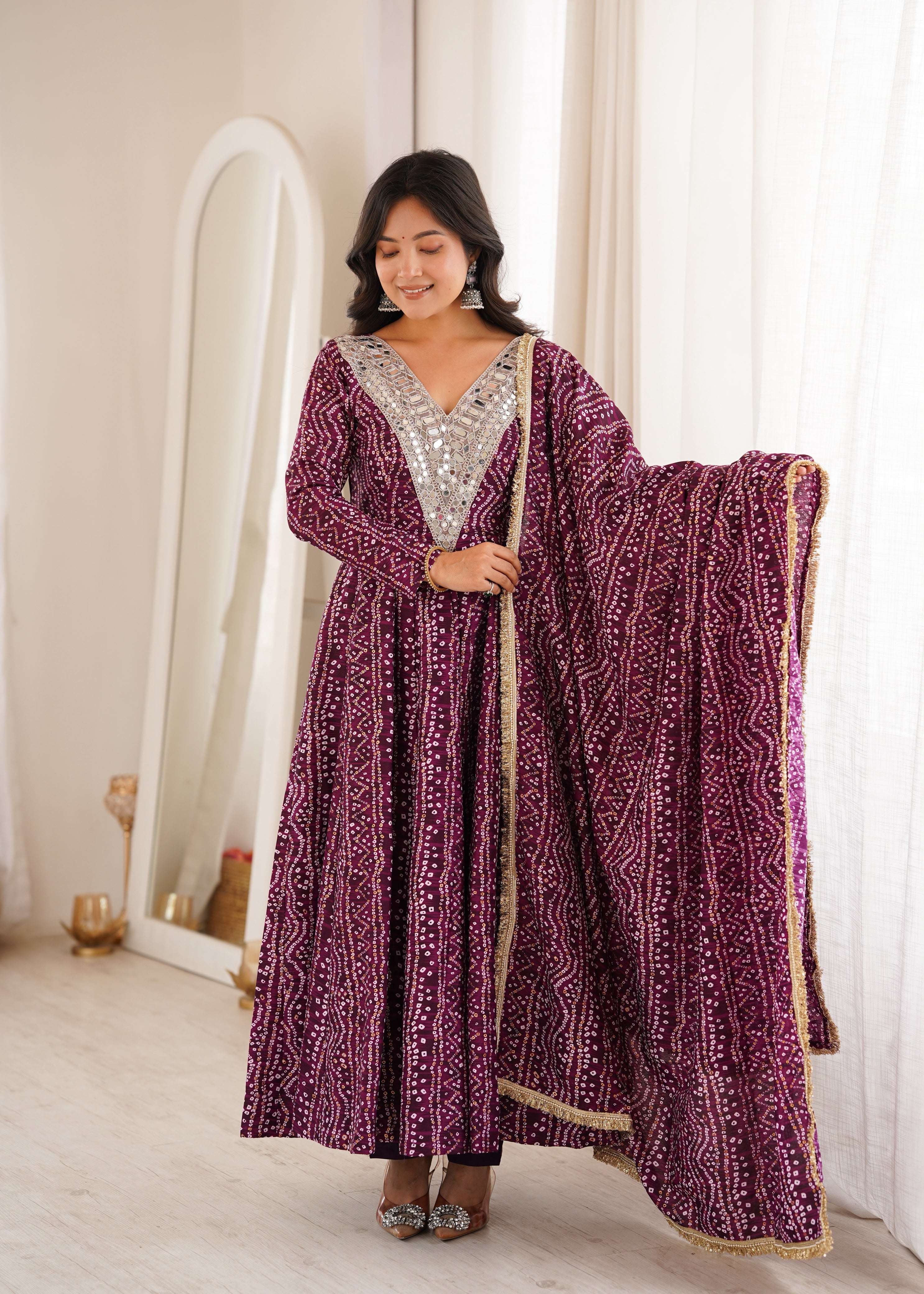 Full sleeve embroidered rayon gown set