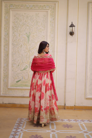 Party wear pink silk gown for women