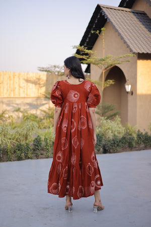 Rust orange festive wear kurti full length