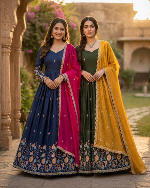 Designer festive wear gown with zari embroidery work