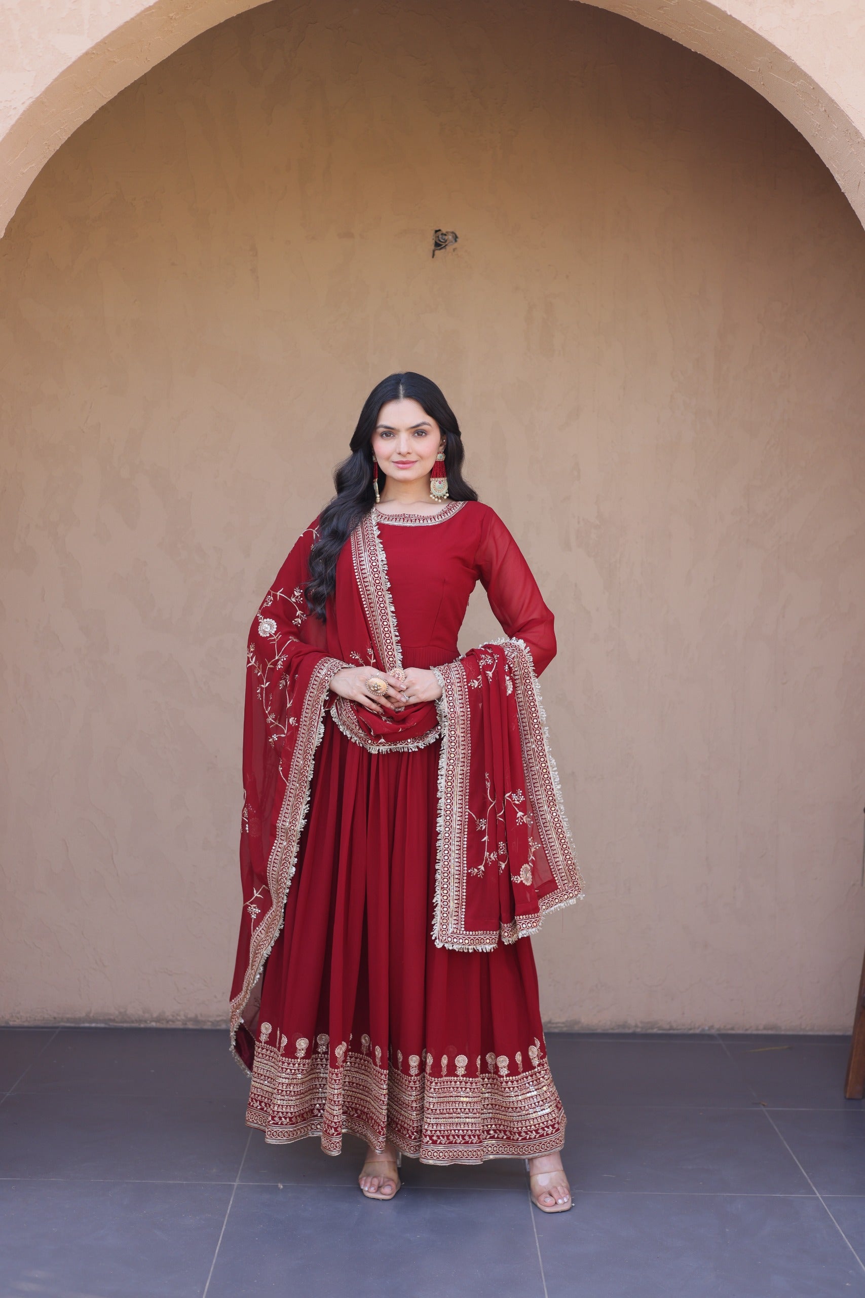 Women's embroidered gown with sequins work