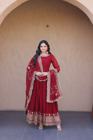 Women's embroidered gown with sequins work