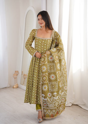 Olive green mirror lace gown online