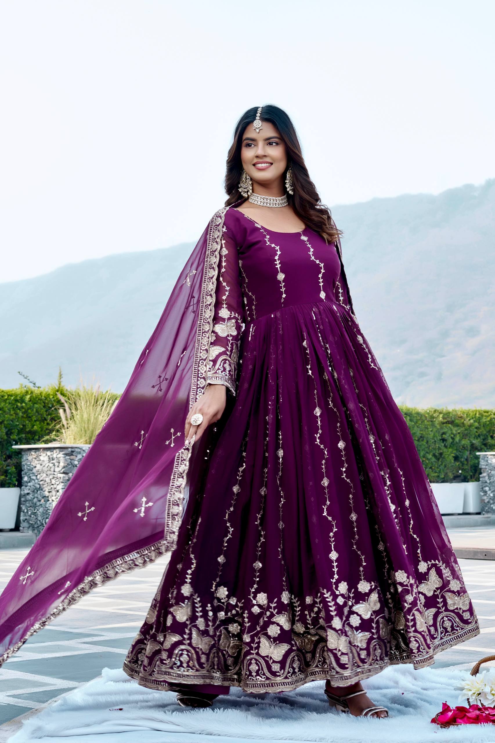 Wedding party wear fox georgette gown