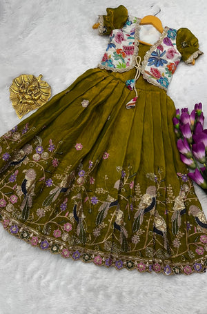 Kids embroidered silk gown with koti jacket
