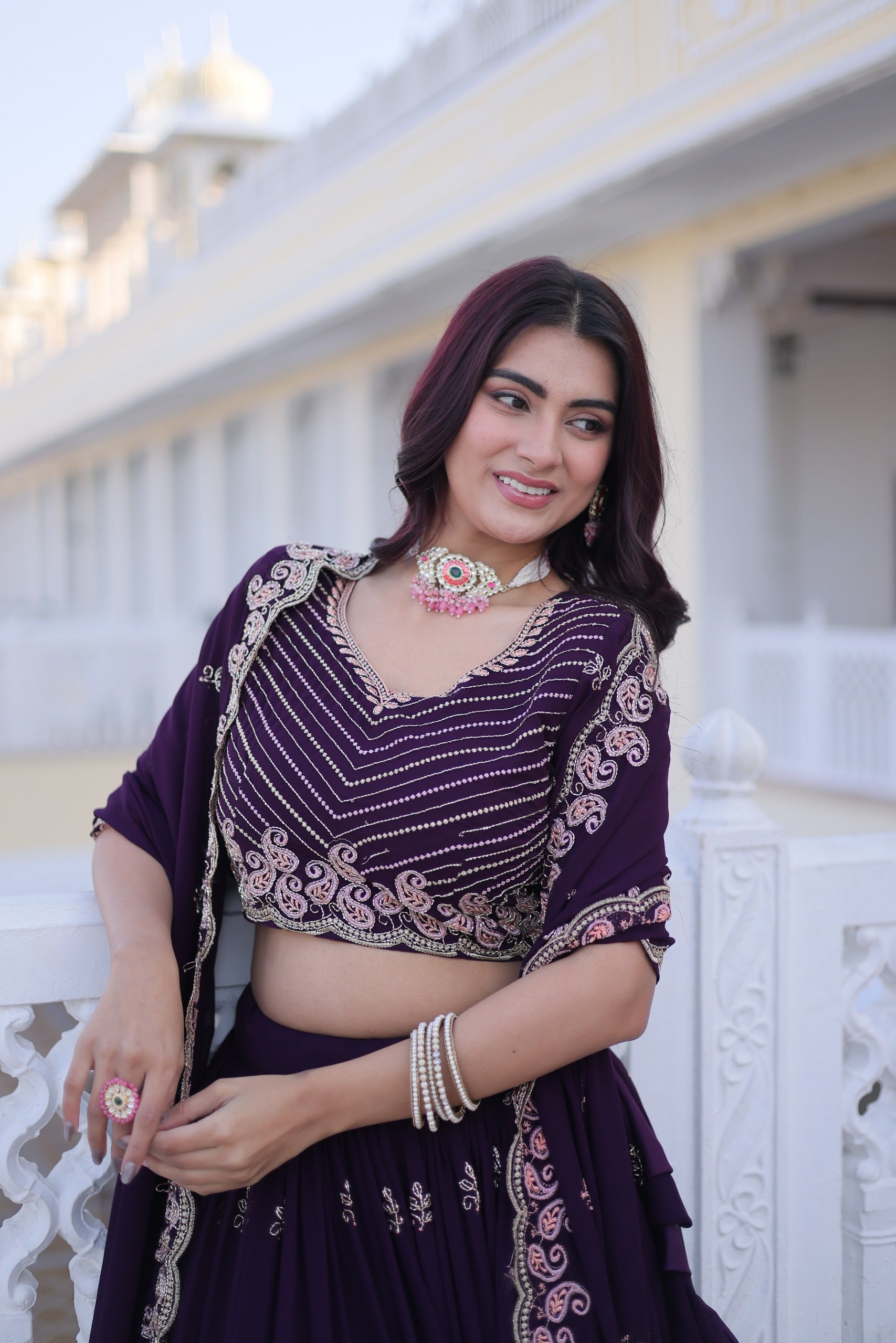 Bridesmaid wine colour lehenga design