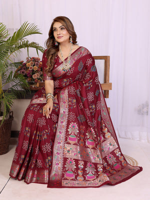 Maroon colour Dola Silk Bandhej Saree Online For Women