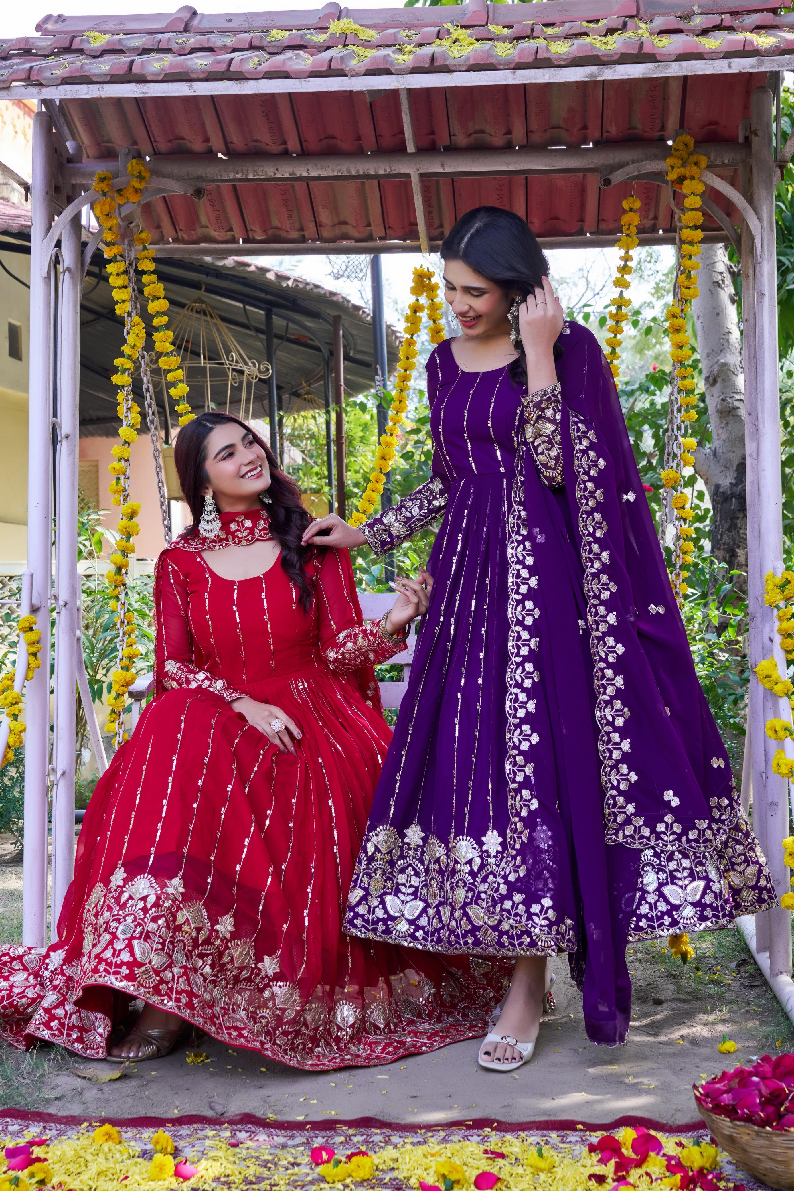 fox georgette sequence embroidered anarkali gown