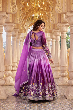 Royal Purple Gold Crush Lehenga Choli Set