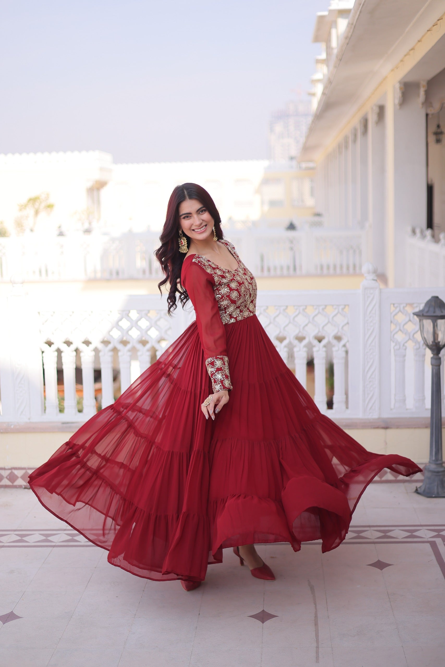 Designer purple gown with zari work