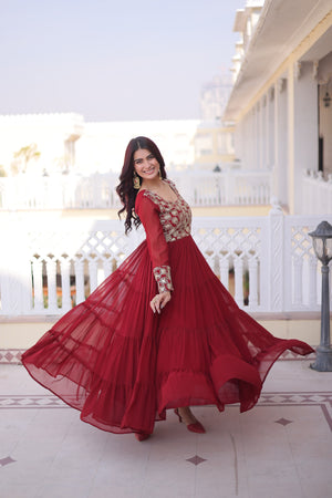 Designer purple gown with zari work