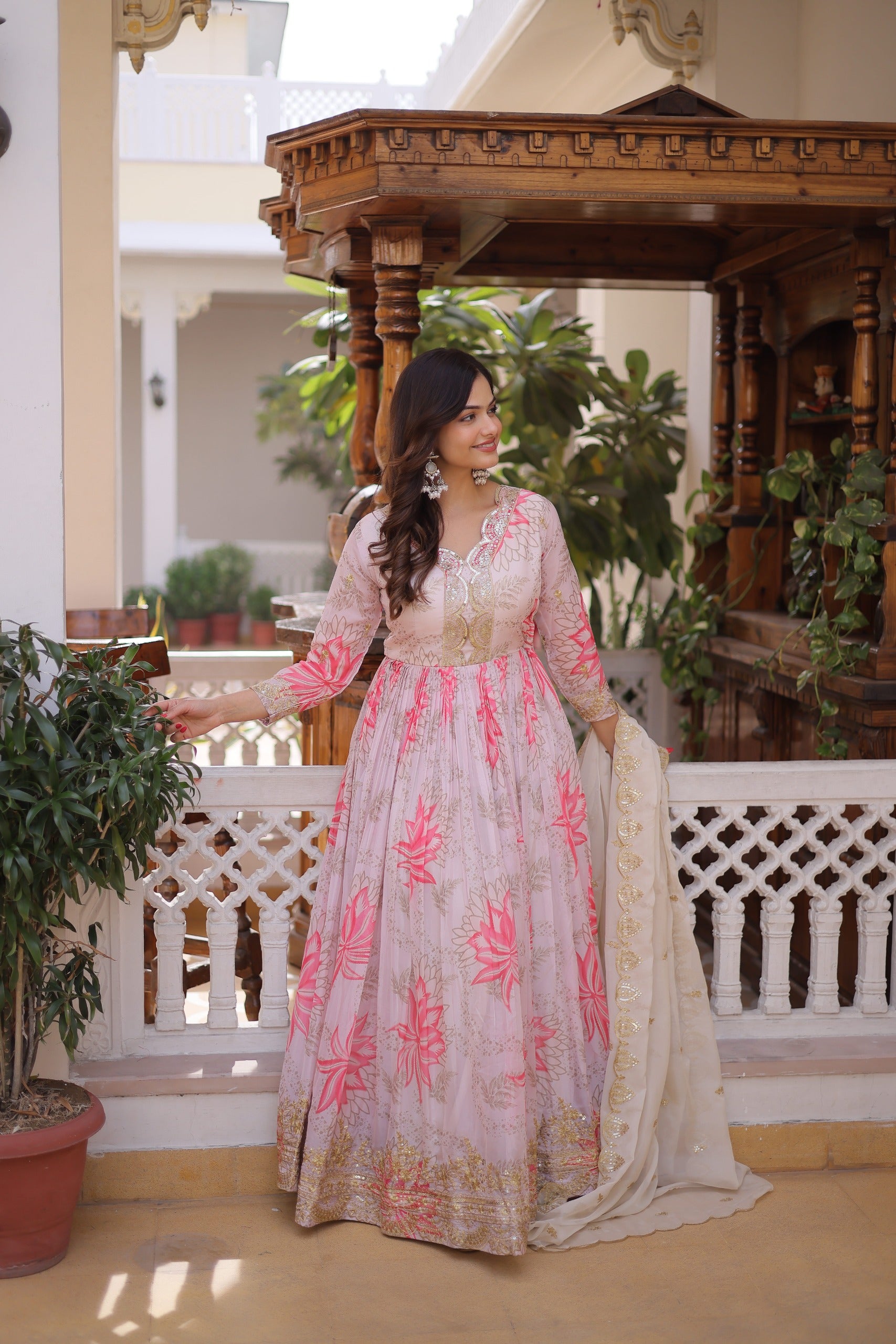 Traditional Russian silk gown for festive wear
