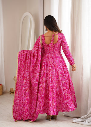 Traditional Pink Gown with Golden Lace Dupatta