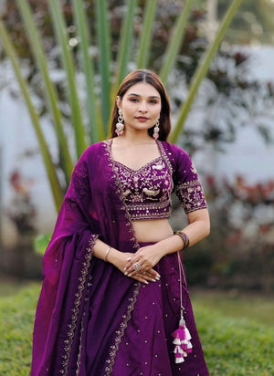 Chinon dupatta with heavy embroidery and sequins work