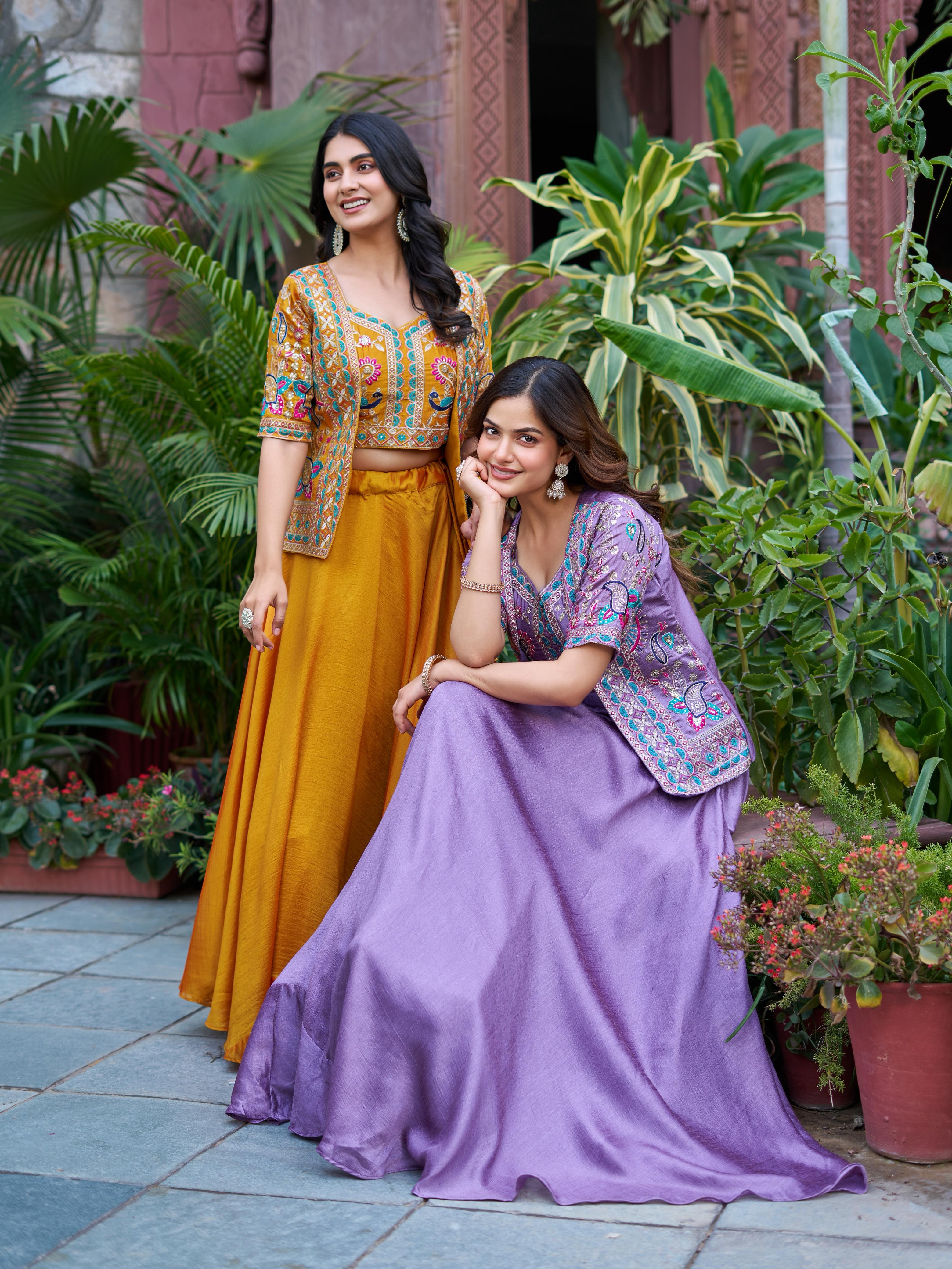 Pure Vichitra Lehenga set for women online vastralyn 