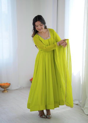 Full sleeve anarkali suit with elegant border detailing