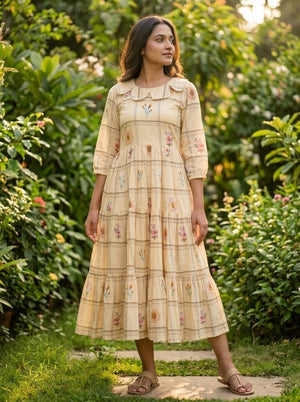 gingham print kurti with floral design india