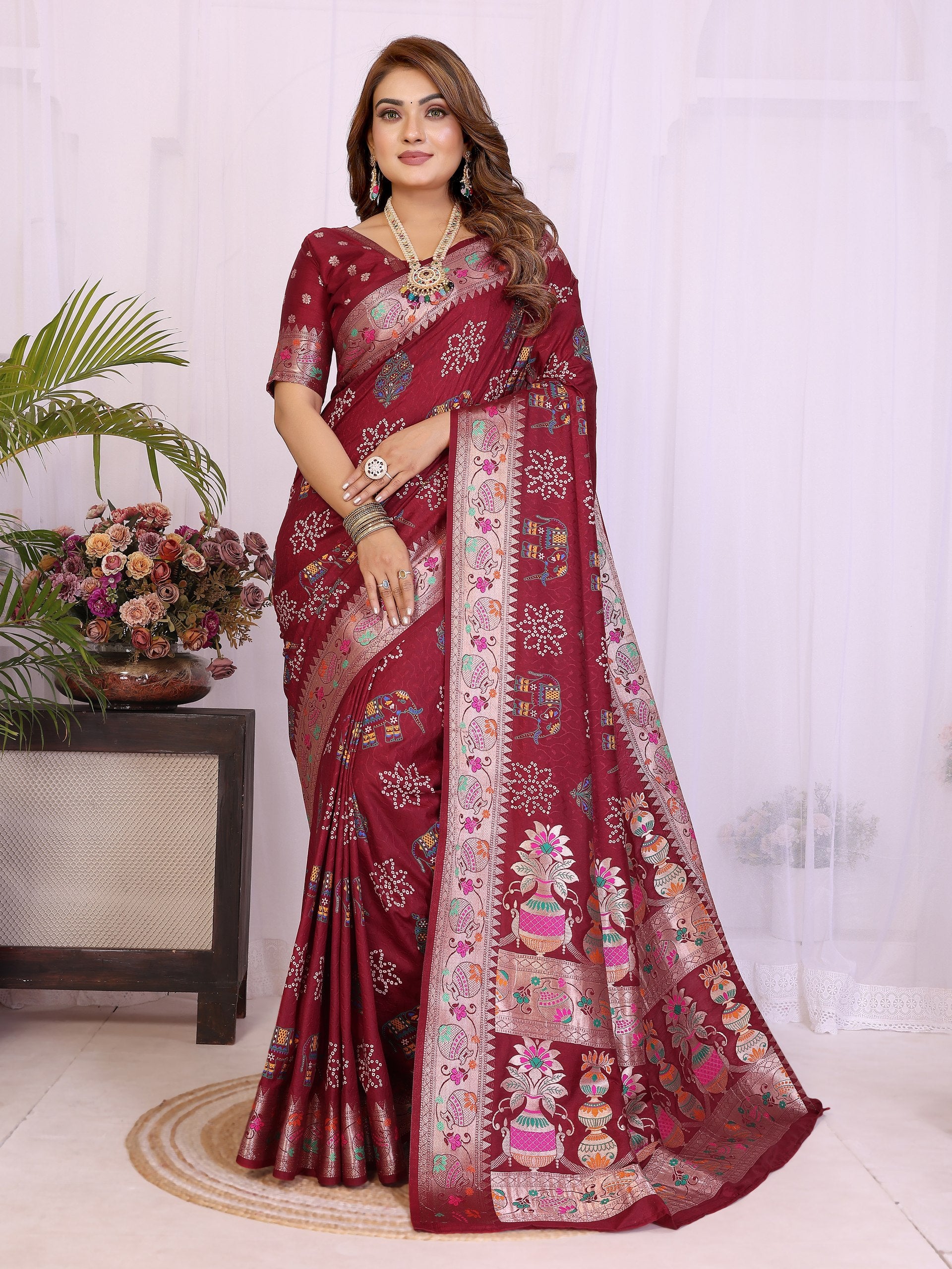 Shop maroon Dola Silk Saree With Rich Weaving Pallu