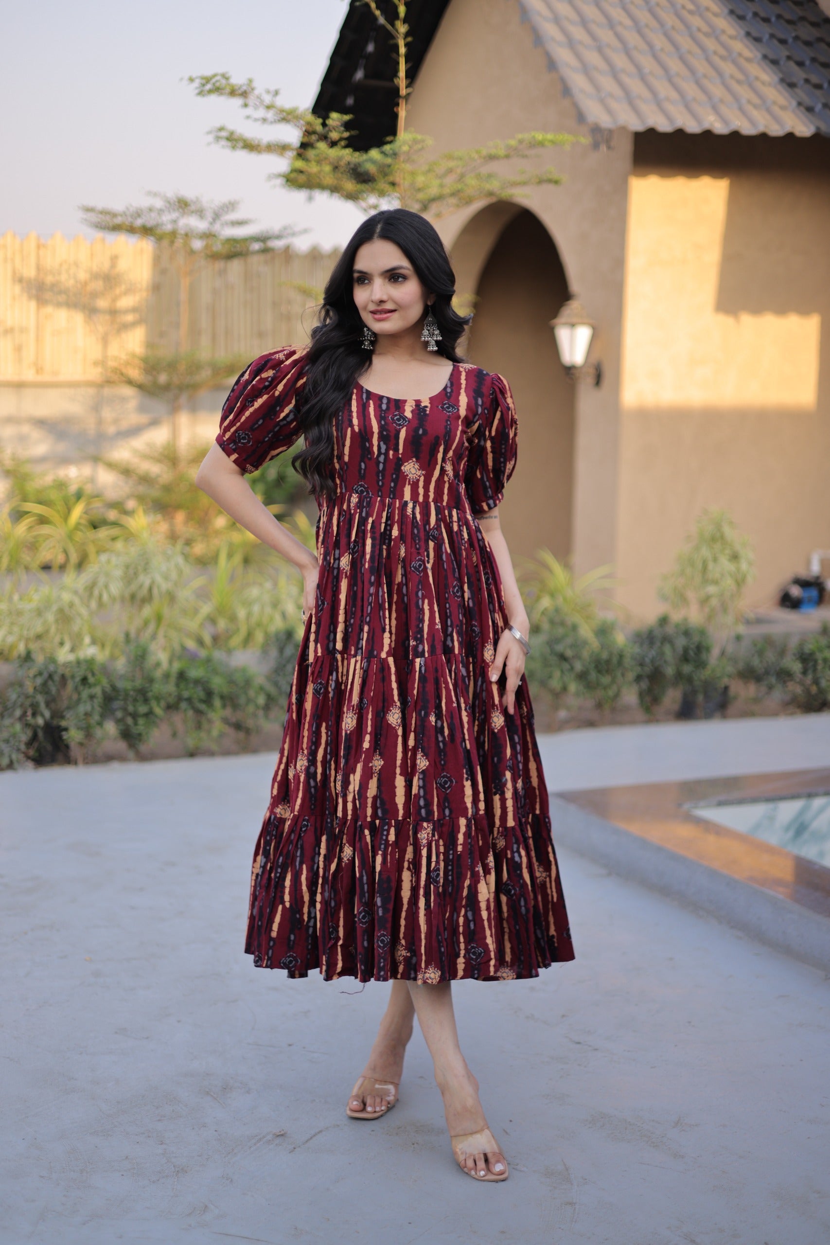 Designer printed kurti with frill flair pattern