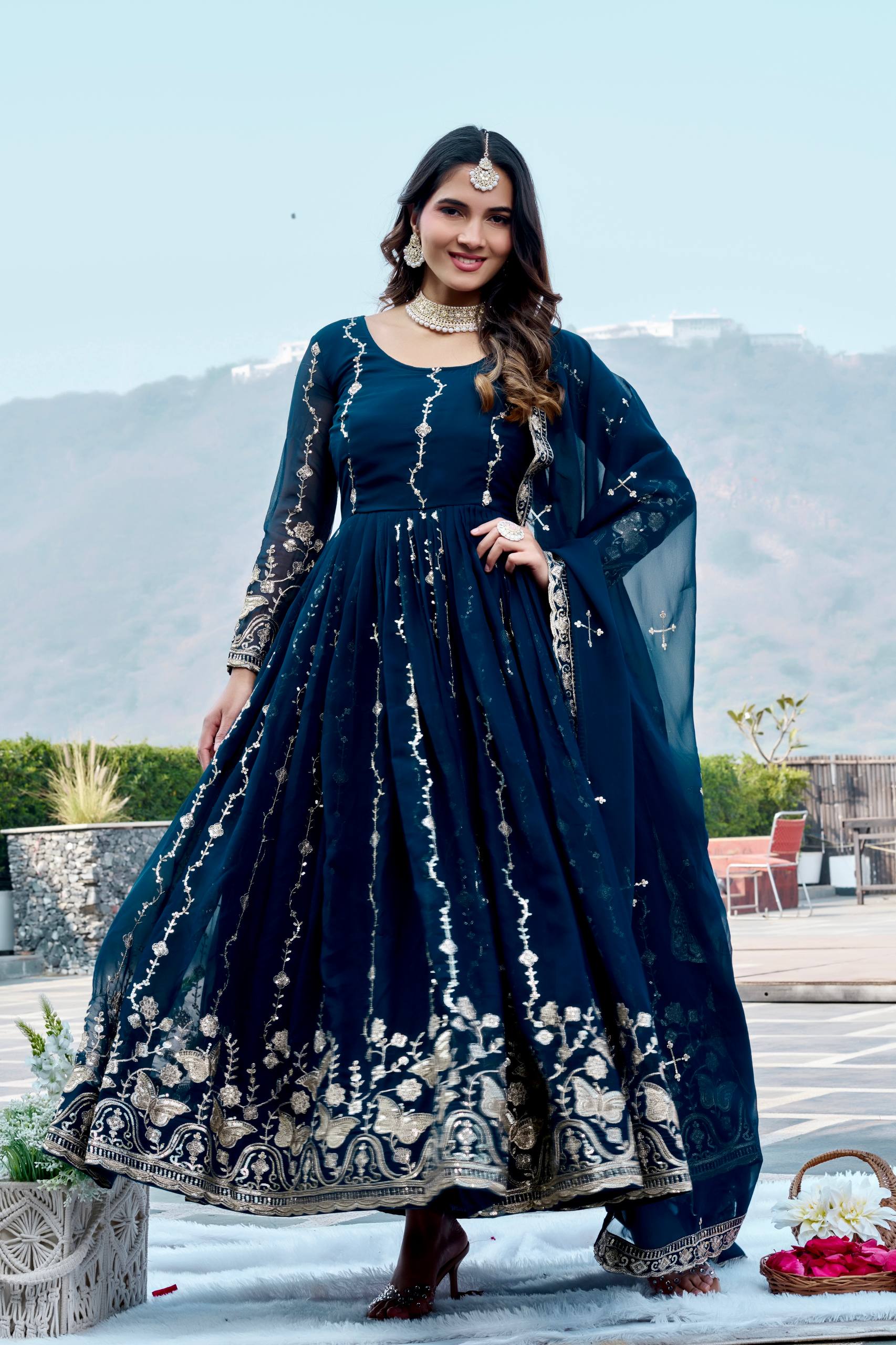 latest model sequin embroidered gown online