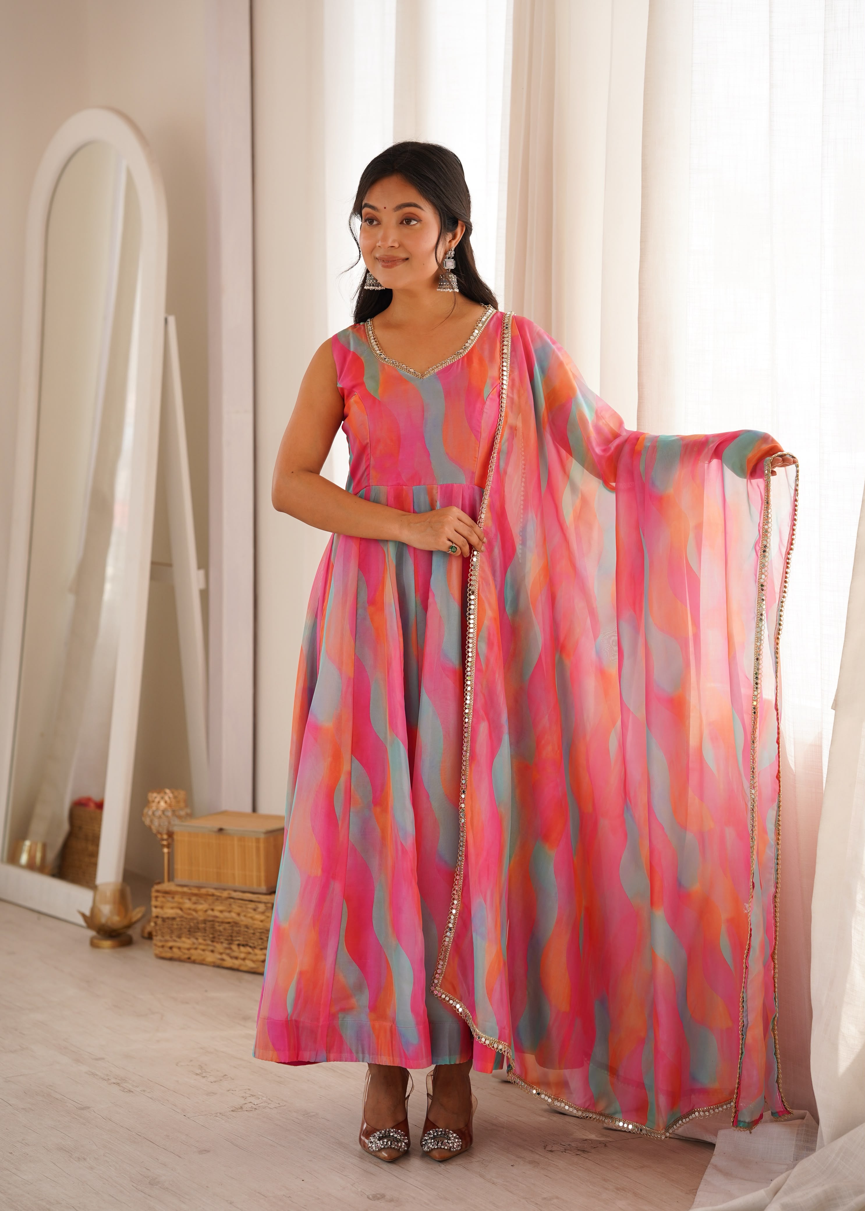 Latest Multicolor Ethnic Gown Set Online India