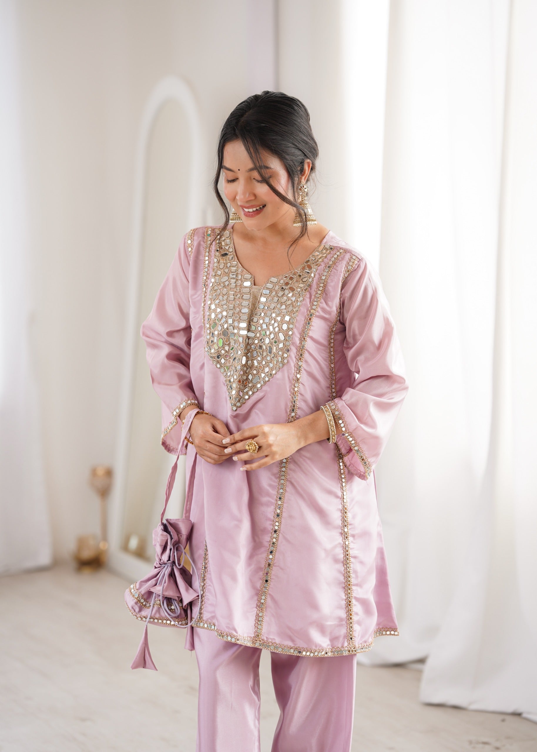 Traditional sky blue kurti pant set