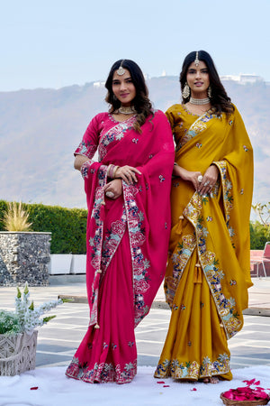 Festive embroidered chiffon saree for women