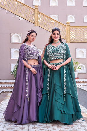 Traditional lehenga choli set for women in Rangoli silk with rich ethnic design