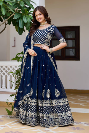Navy blue heavy embroidered lehenga choli with dupatta