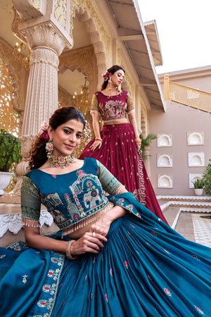 embroidered vichitra lehenga with dupatta