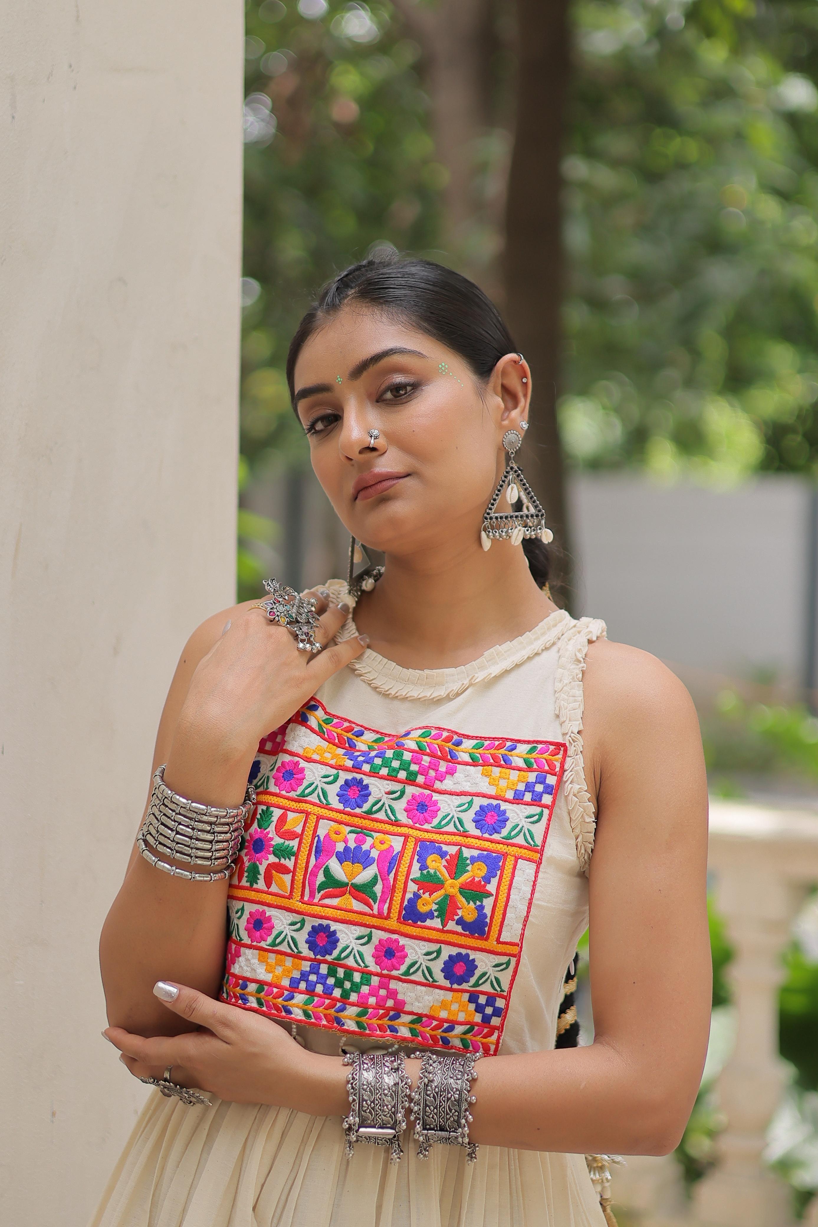 Navratri special off-white embroidered gown