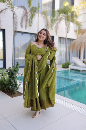 Festive kurti with embroidered dupatta