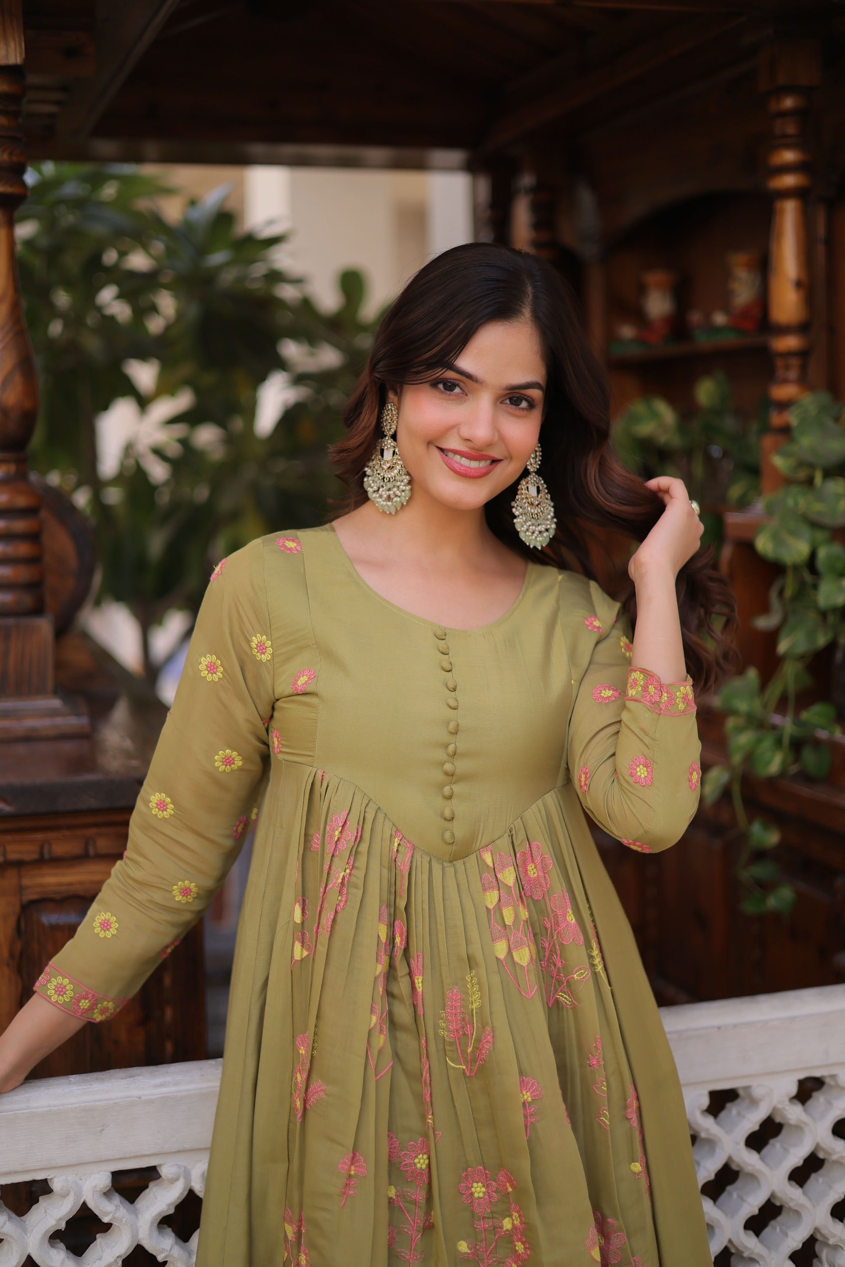 chanderi embroidered kurta set for women