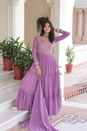 pink color georgette fabric gown