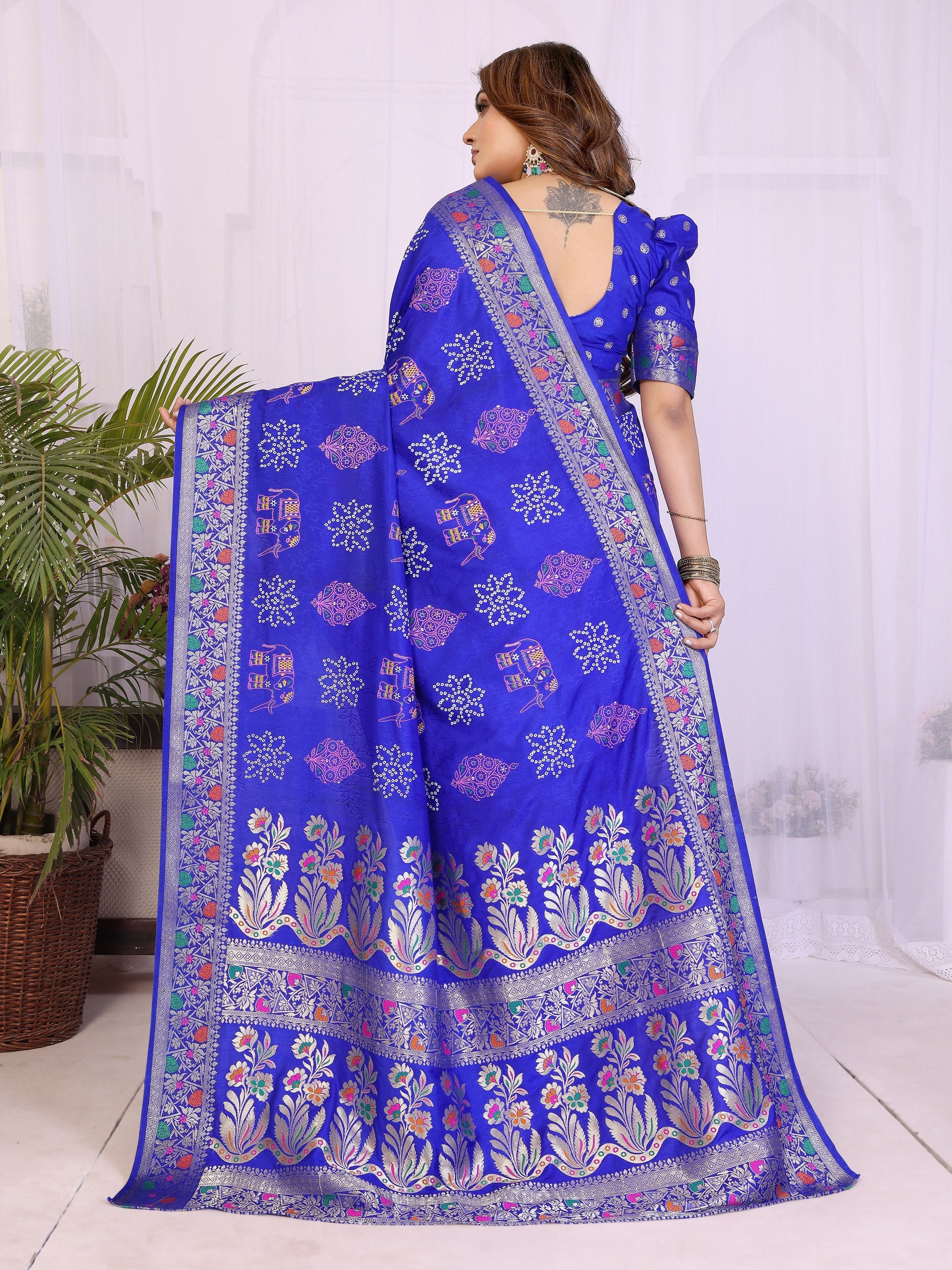 Designer Royal Blue Dola Silk Saree Buy Online India