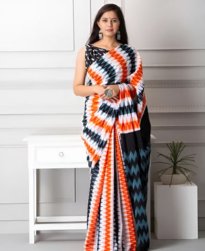 Lightweight linen saree with geometric design