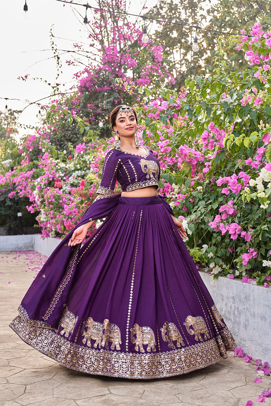 Bridal style lehenga choli with thread embroidery