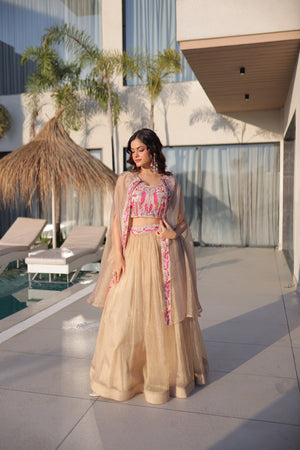 Silk lehenga with heavy embroidery for women