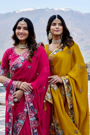 Satin chiffon saree with mono silk blouse