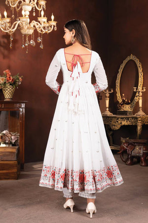 Heavy embroidery White Anarkali gown with sequins and mirror work