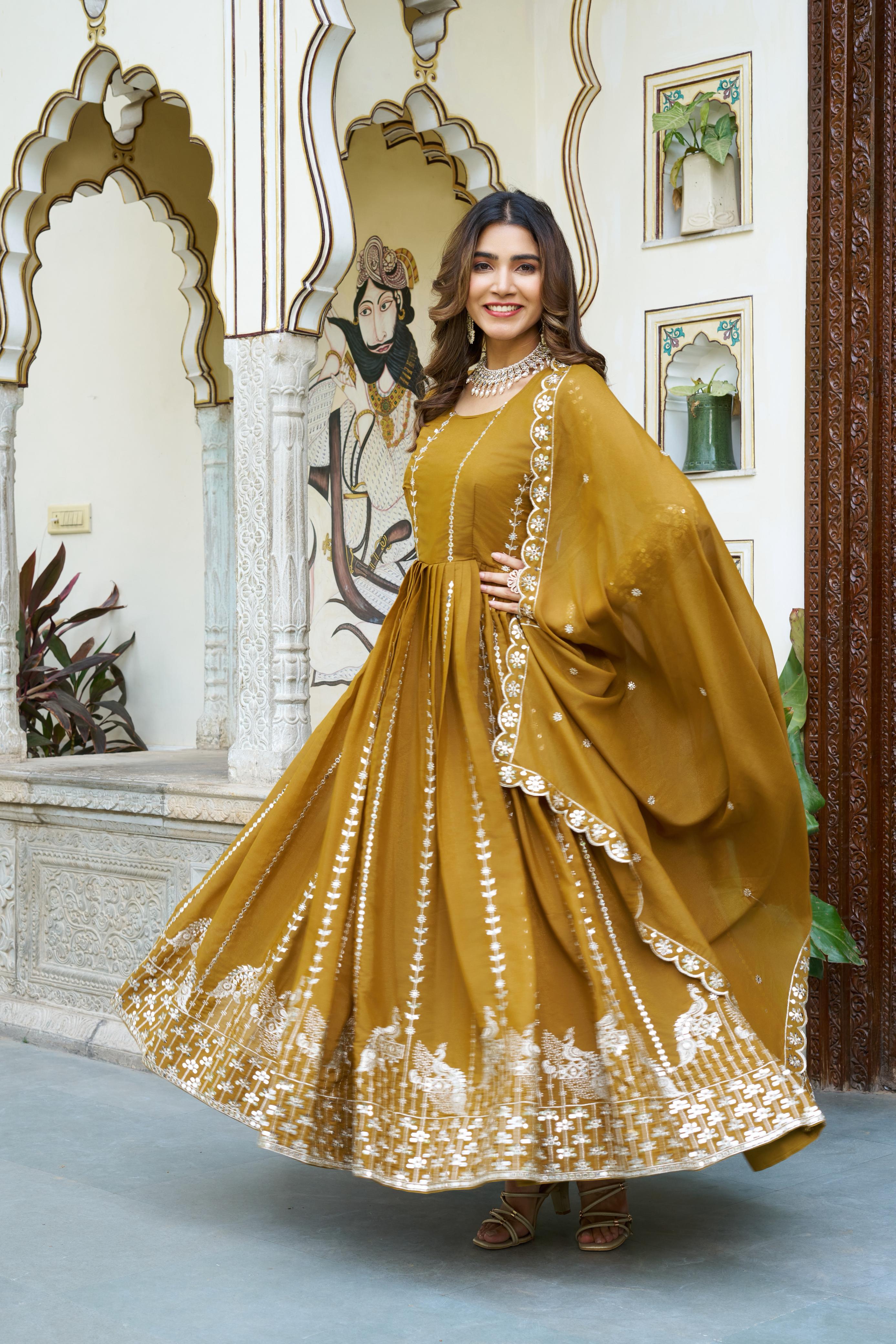 Embroidered Gown with Dupatta