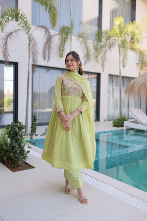 Designer gown with embroidery and dupatta set
